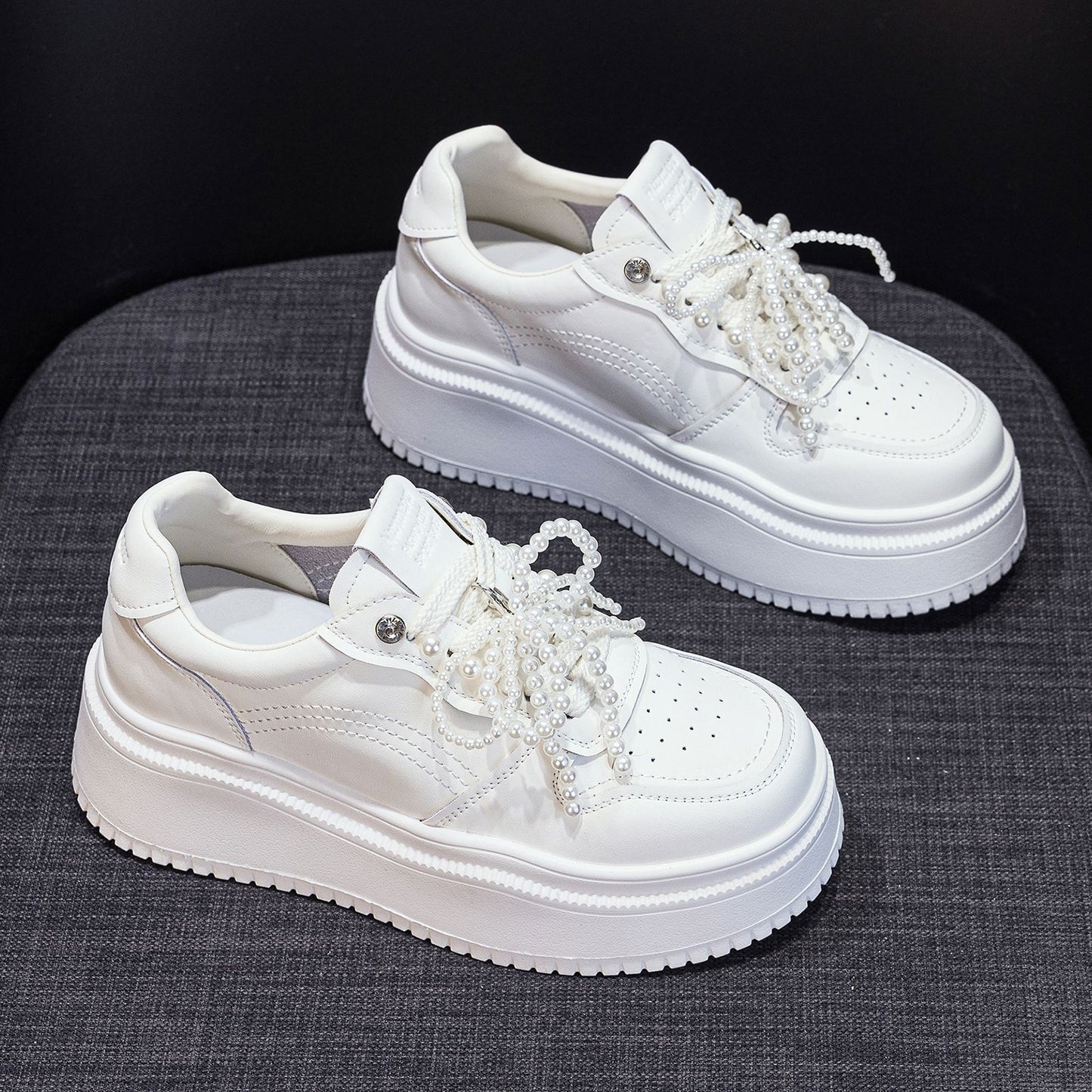 Women's White Summer Spring Thick Bottom Elevator Casual Shoes