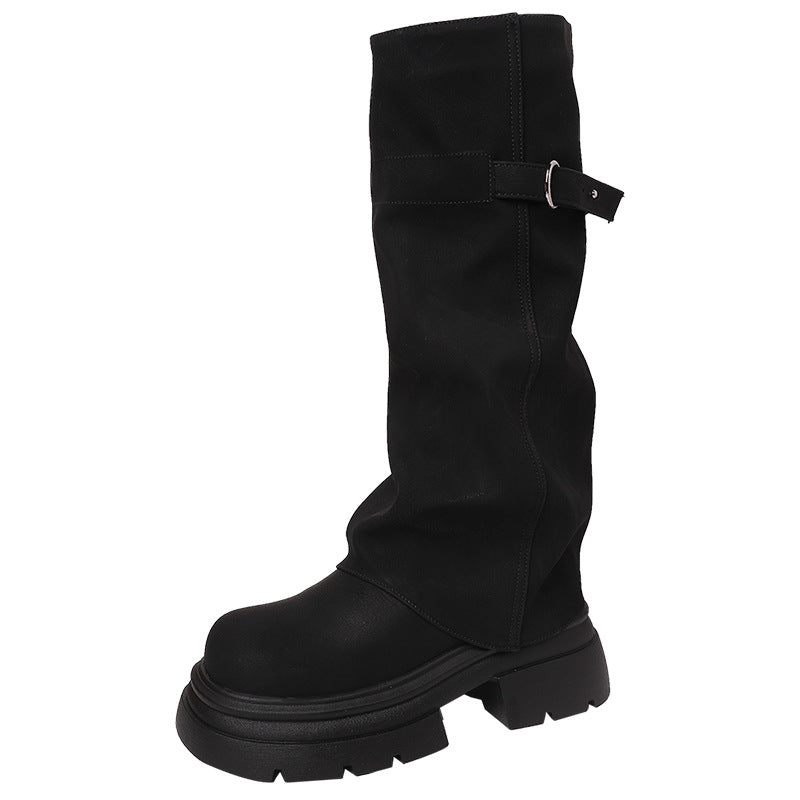 Women's Retro Easy Matching Handsome Fashion Temperament Thick Bottom Pants Women's Leather Boots