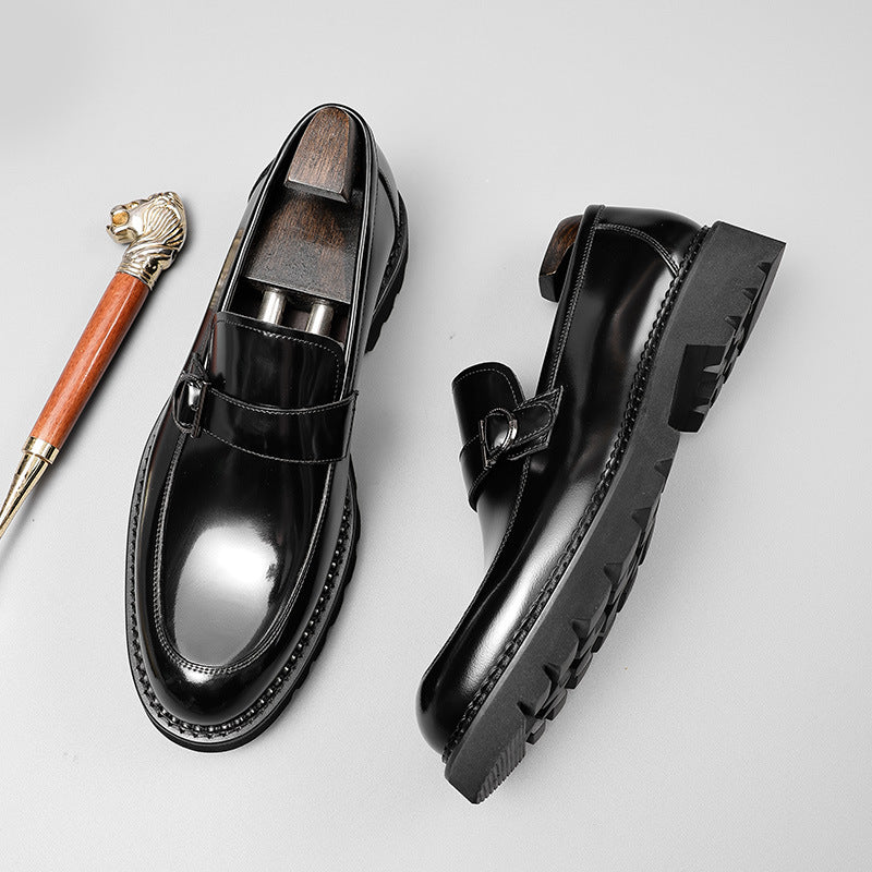 Men's British Style Bright Raise The Bottom Slip-on Round Toe Leather Shoes