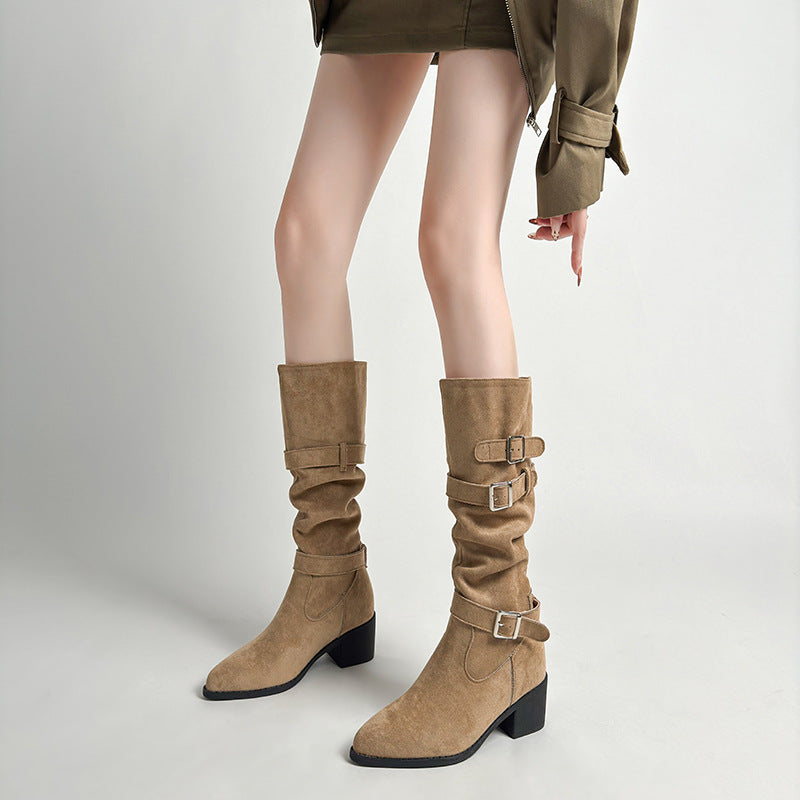 Women's Invisible Height Increasing Insole Retro Slimming Knee-high Below Women's Leather Boots