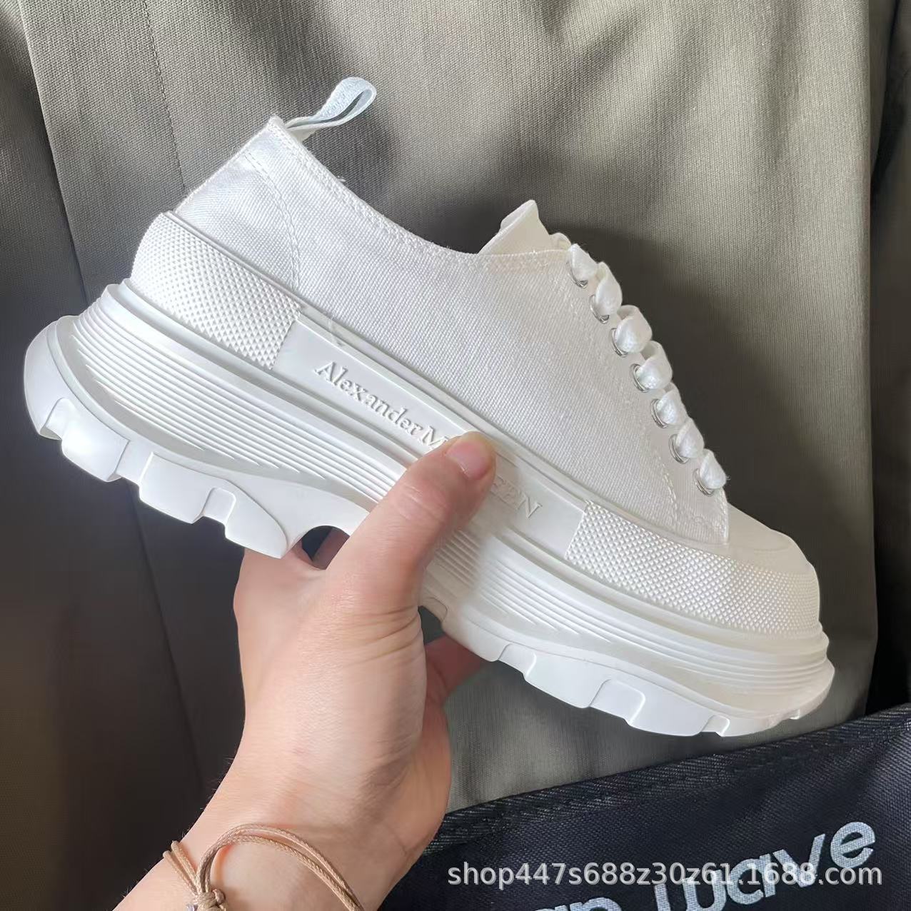 Women's Mcqueen Lovers Cowhide Platform Heightened Dad Women's Canvas Shoes