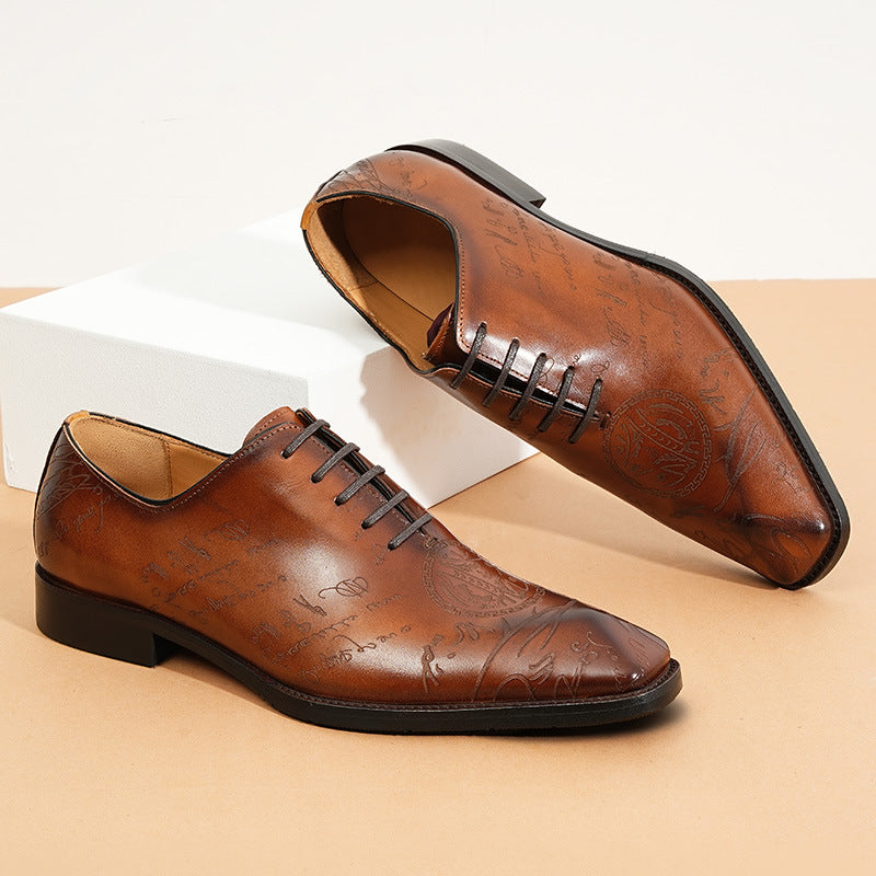 Men's Oxford Inner Cowhide Full British Style Carving Brogue Leather Shoes
