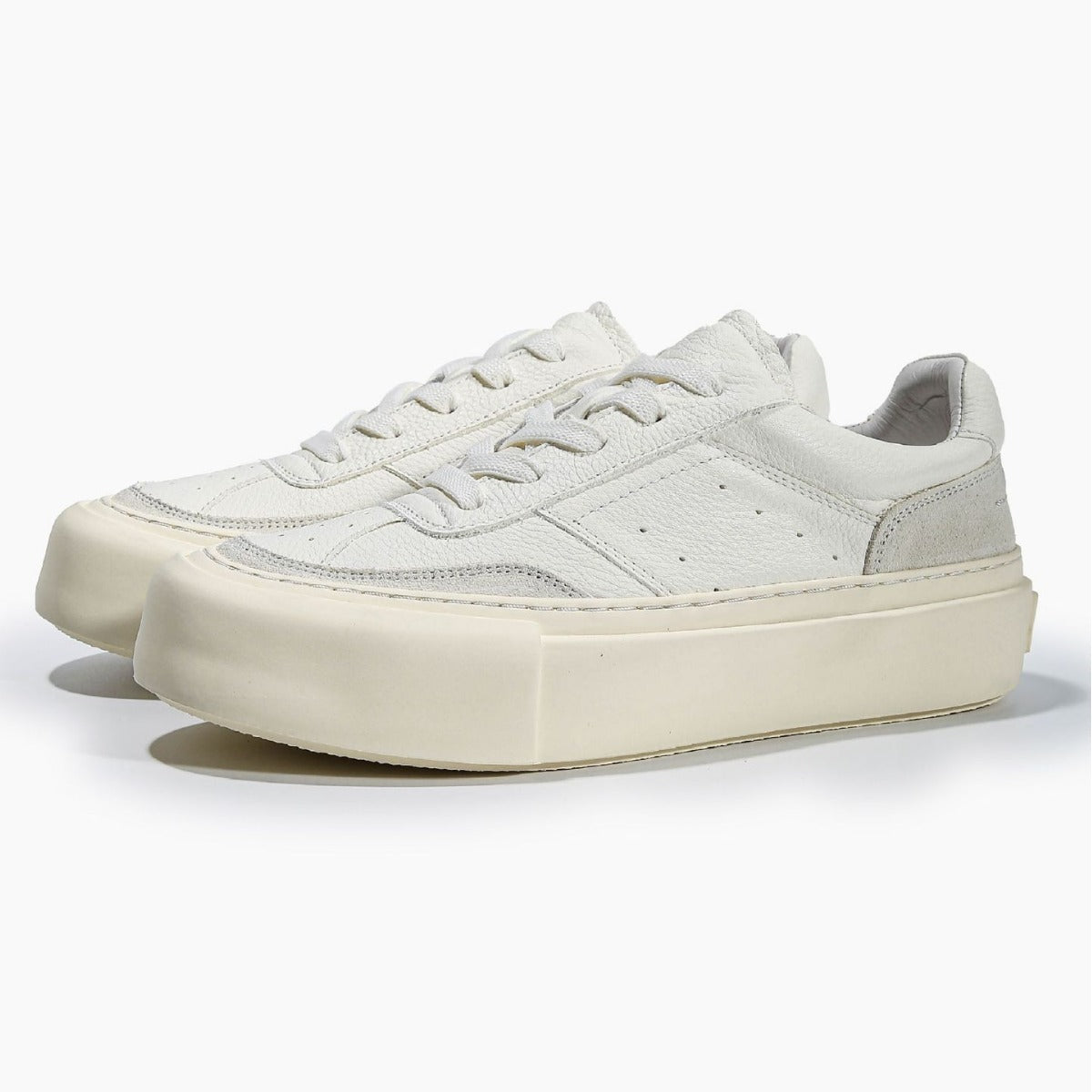 Men's White Genuine Platform Low Top Super Versatile Leather Shoes