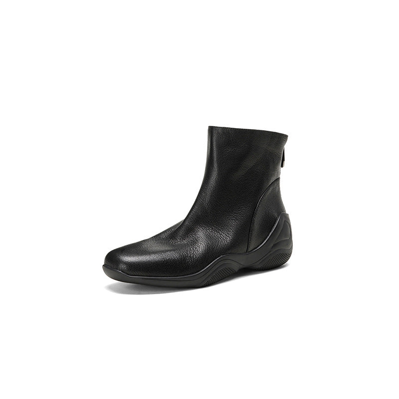 Women's Low Short Winter Real With Fleece Lining Square Toe Single Heels