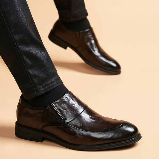 Men's British Style Slip-on Formal Wear Derby Leather Shoes
