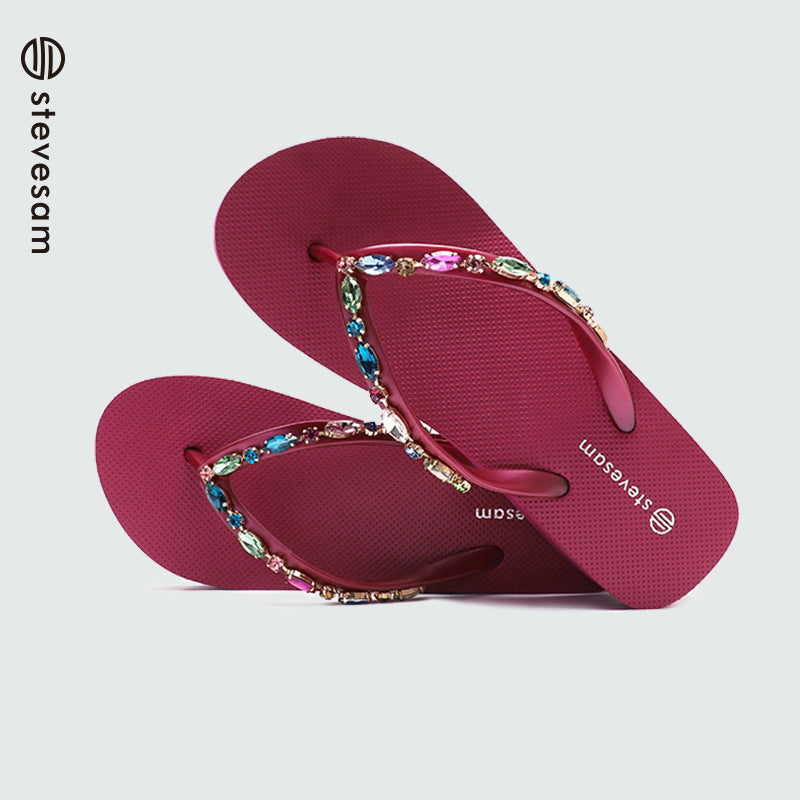 Women's Rhinestone Summer Tide Thick Bottom Beach Slippers