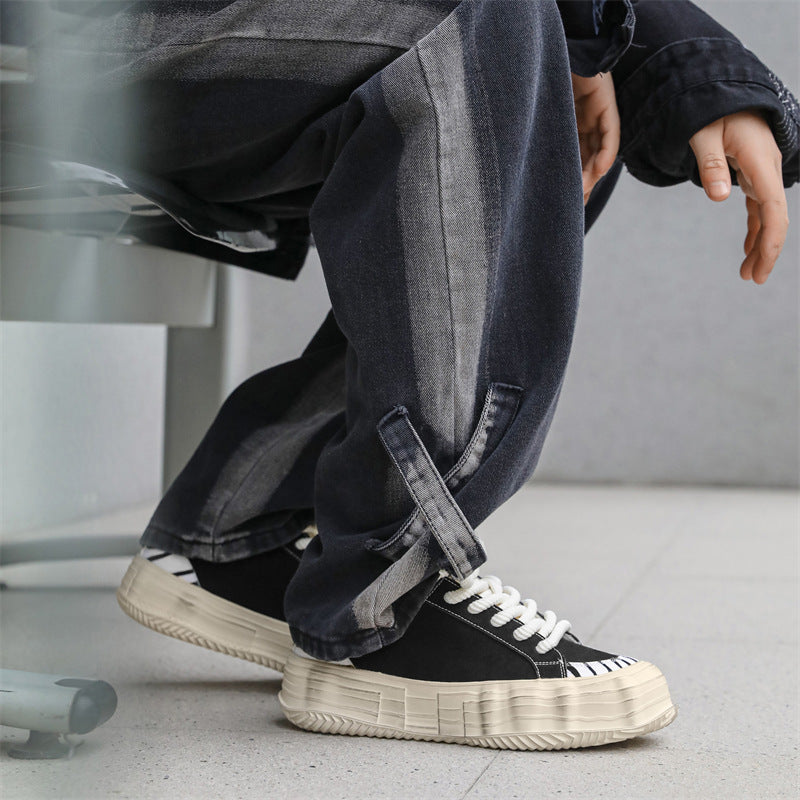 Men's White Zebra Striped Platform Height Increasing Sneakers