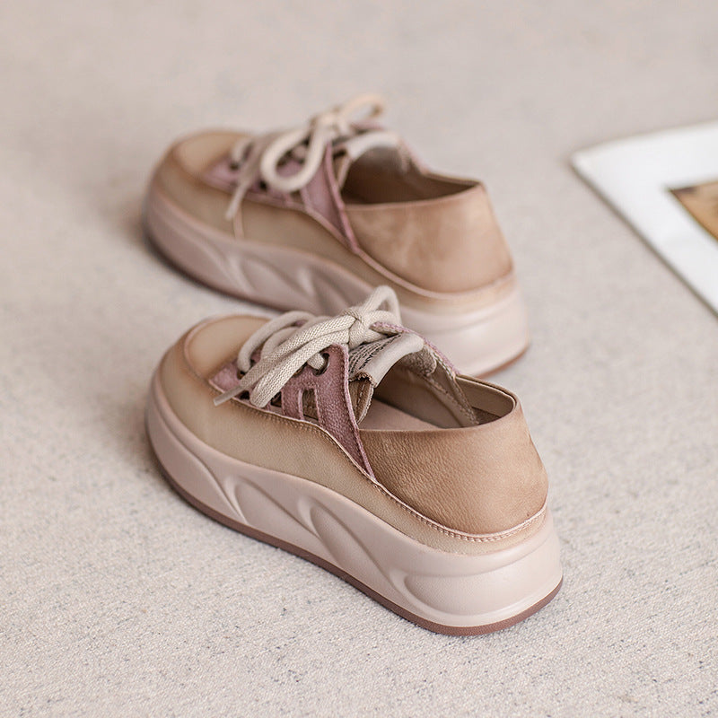 Women's Cowhide Platform Genuine Simple Color Matching Casual Shoes