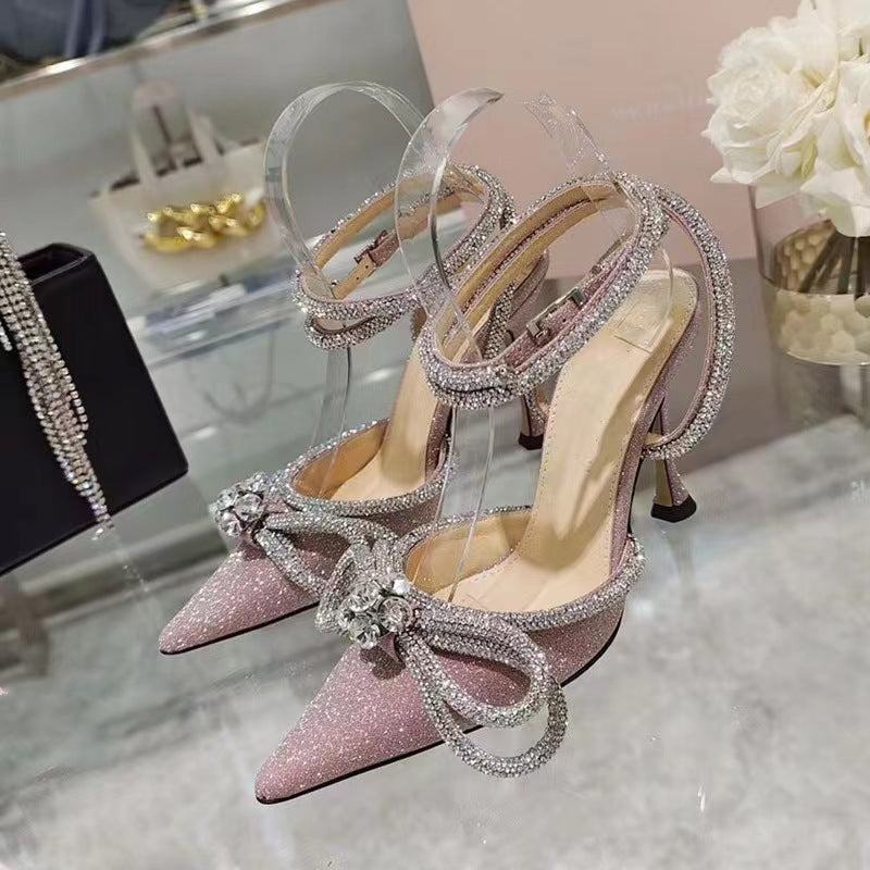 Women's Bow Rhinestone Pointed Toe Great Strap Women's Shoes