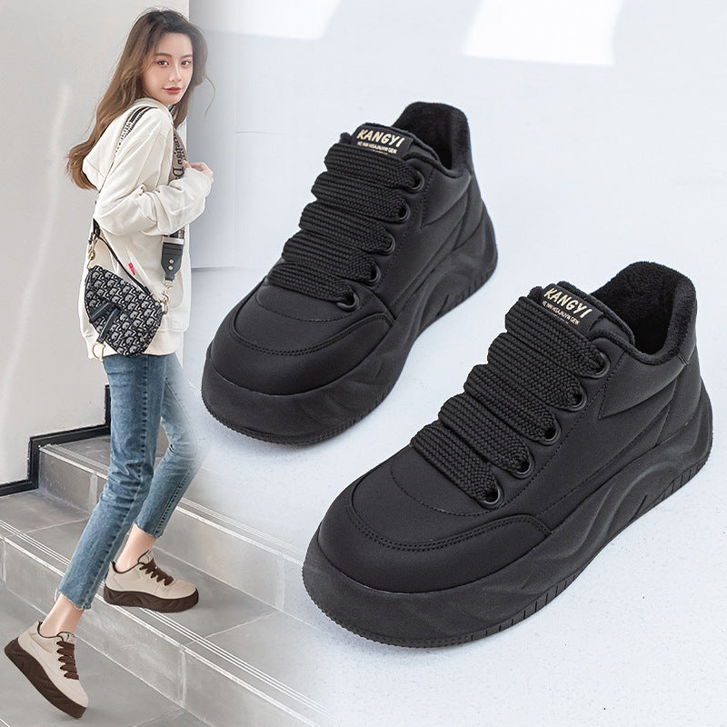 Women's Plus Size White Fleece-lined Platform Bread Casual Shoes