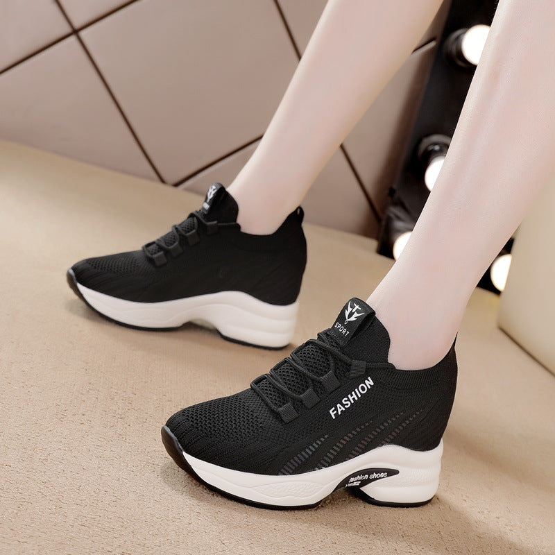 Women's Flying Woven Breathable Autumn Wedge Thick Sneakers