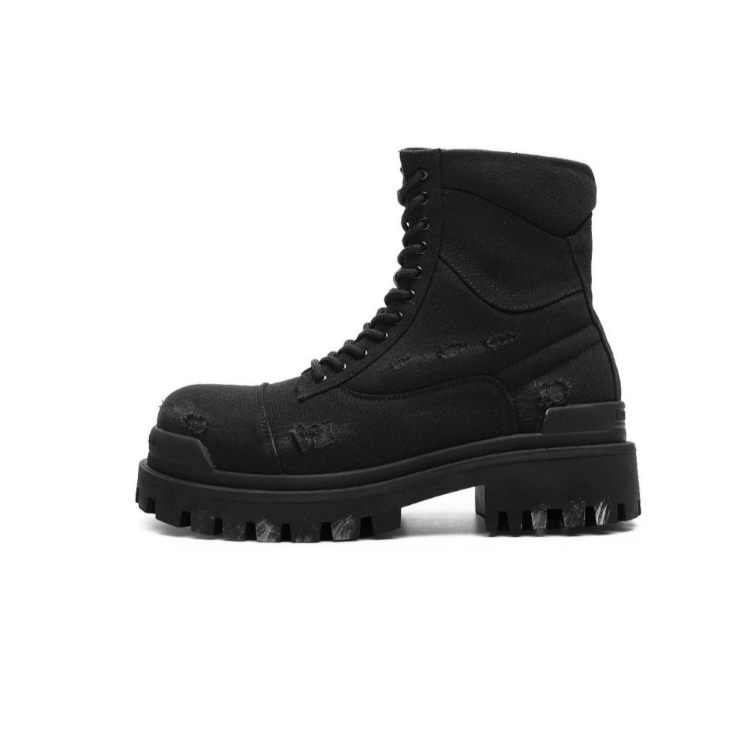 Men's Elevator Style Black Retro Big Ripped Boots