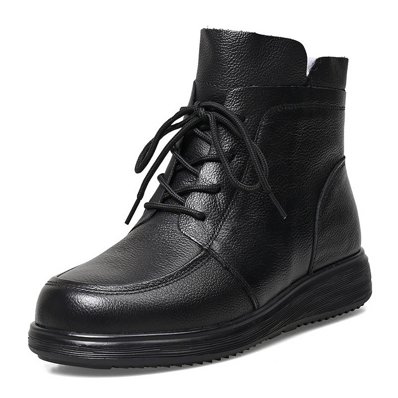 Women's Cotton Mother's Sheepskin Fur Integrated Soft Bottom Short Warm Boots