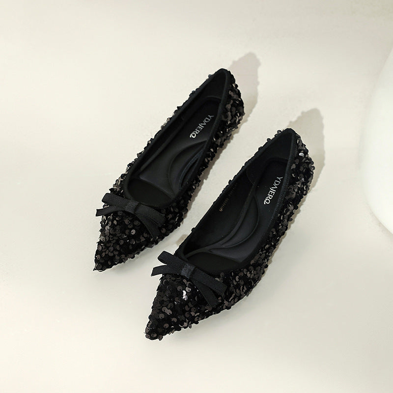 Spring Bowknot Sequined Temperament Wild Flat Women's Shoes