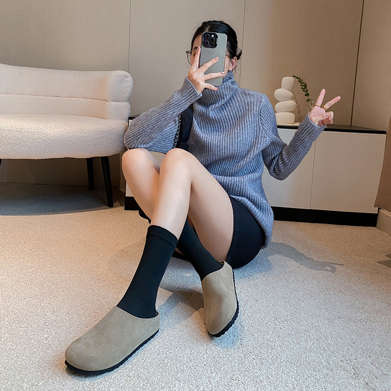 Women's Style One Pedal Flat Lazy Closed Slippers