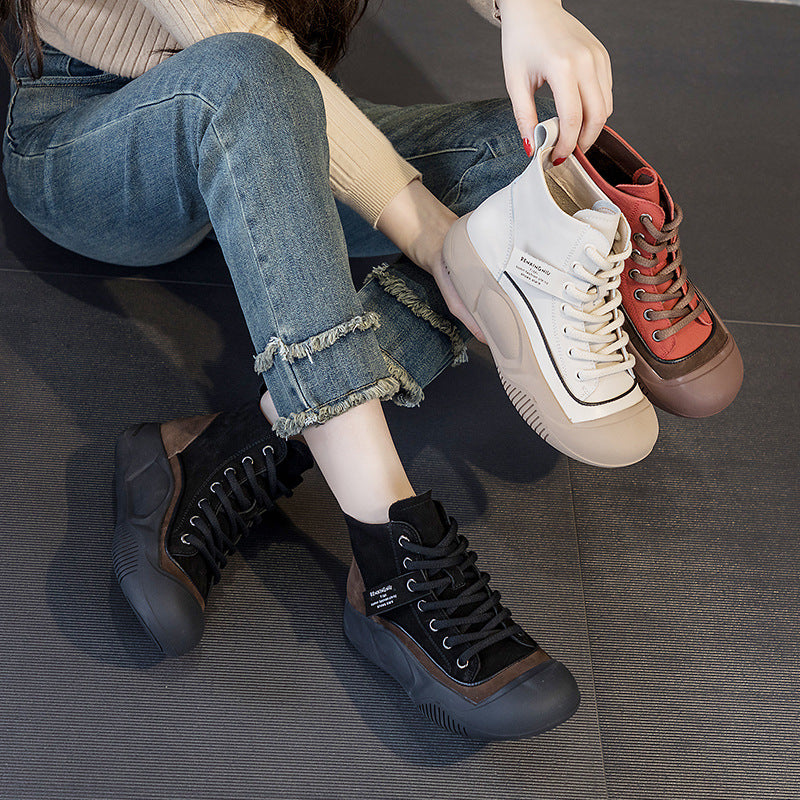 Booties Closed Toe Retro Lace Up Boots