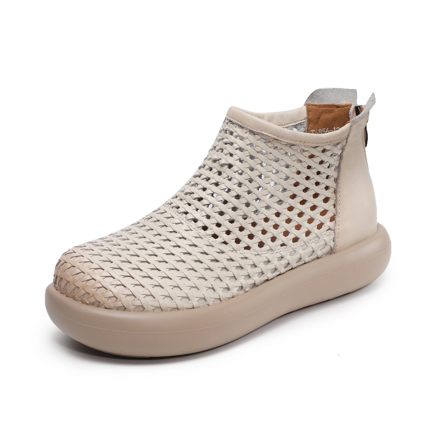Retro Round Toe Woven Hollowed Genuine Sandals
