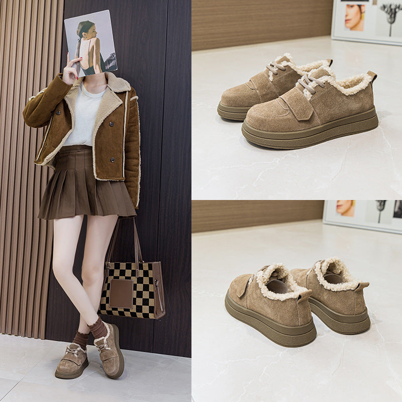 Women's Fleece Lining Pumps Frosted British Style Warm Snow Boots