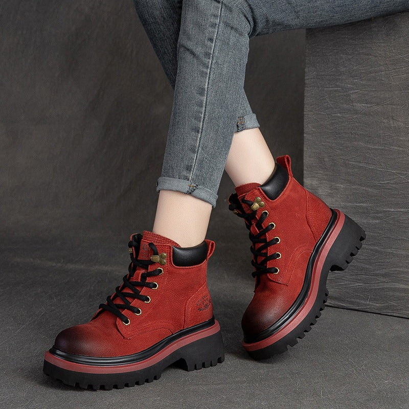 Women's Shu Retro Fashion Polished Platform Martin Boots