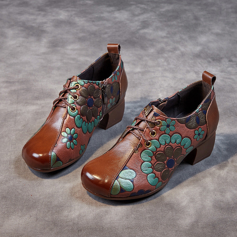 Women's & Men's Retro Ethnic Style Autumn Chunky Soft Bottom Cowhide Men's Shoes