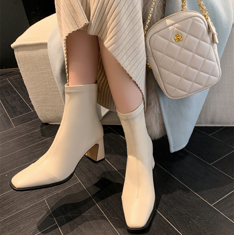 Women's Skinny Martin Temperament Western Style Square Heels