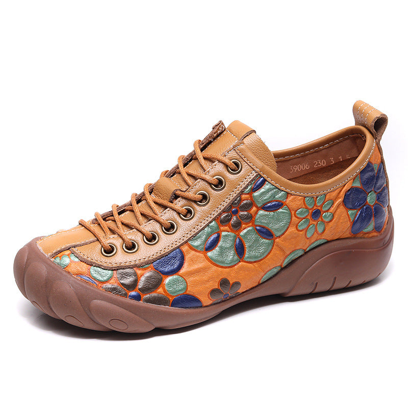 Women's Ethnic Style Retro Handmade Genuine Pumps Autumn Full Grain Cow Men's Shoes