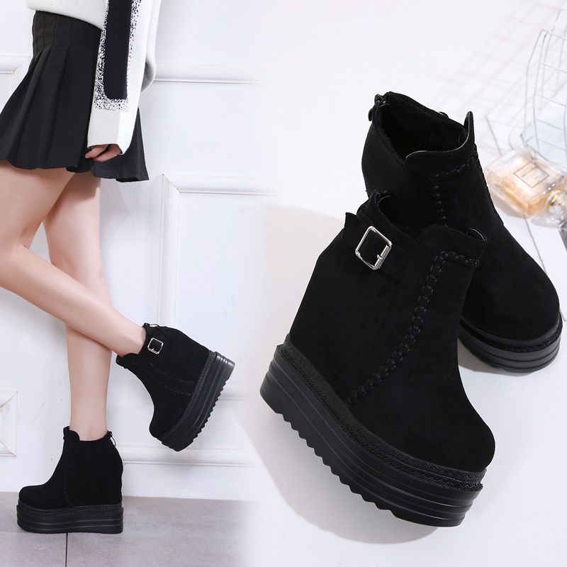 Women's Platform Wedge Booties Single Waterproof Ankle Inner Height Increasing Boots