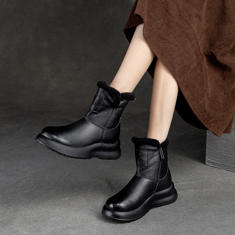 Women's Solid Color With Fur Thickened Warm Snow Boots