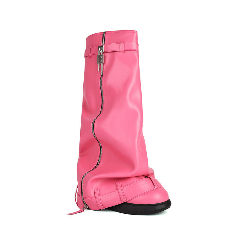 Women's Single Buckle Decorative Sleeve Storage Tube Slim Boots
