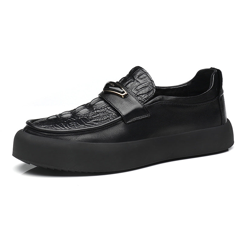 Men's First Layer Cowhide Platform Slip-on Lazy Leather Shoes