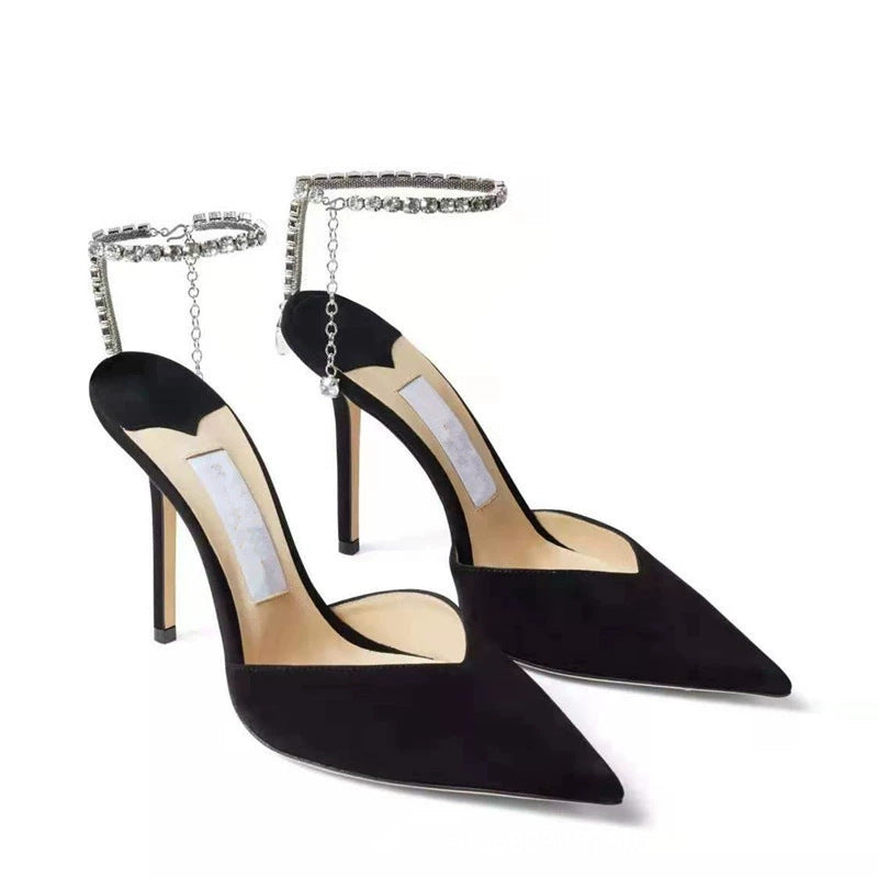 Women's Crystal Chain Low-cut Stilettos Buckle Rhinestone Sandals