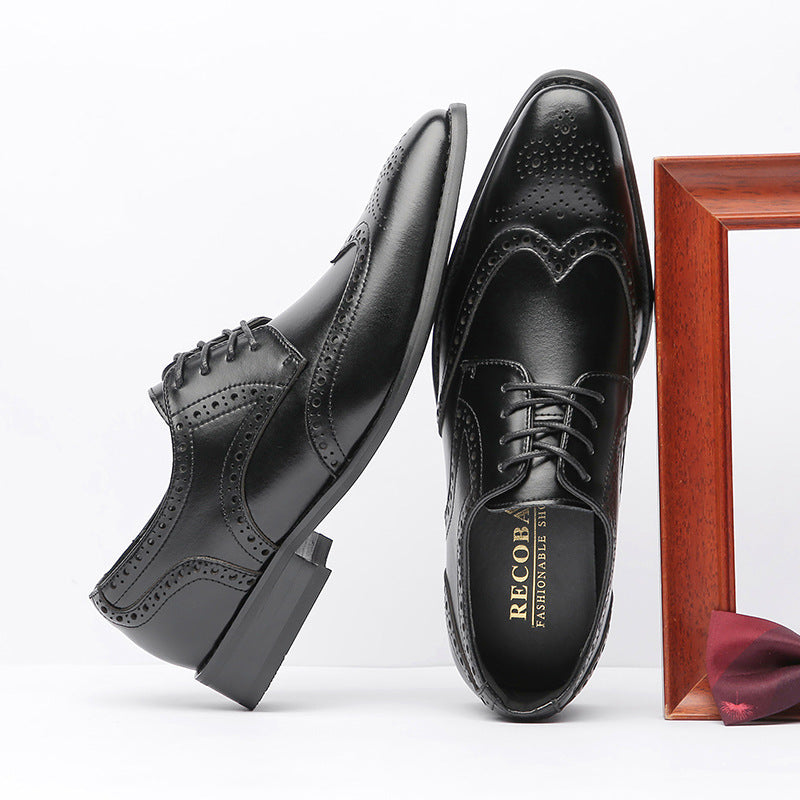 Men's Increasing Insole Formal Carved Genuine Brogue Leather Shoes