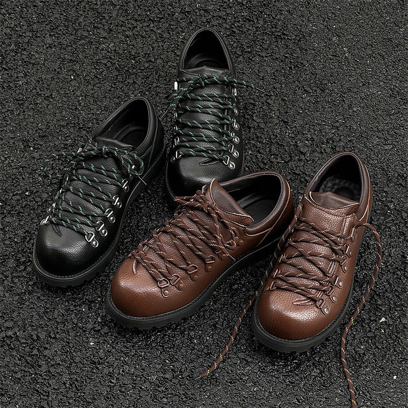 Men's Round Head Lace Up Thin Mountaineering Leather Shoes