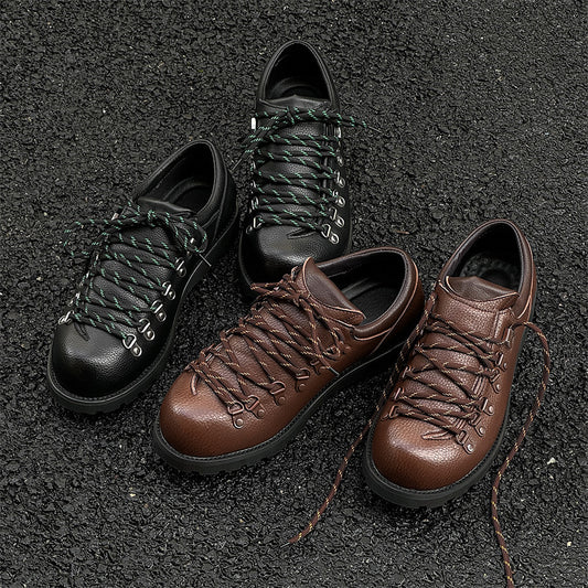 Men's Round Head Lace Up Thin Mountaineering Leather Shoes