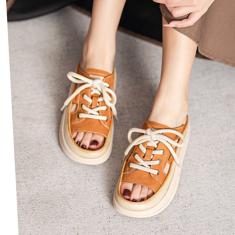 Women's Summer Retro First Layer Cowhide Leisure Slippers
