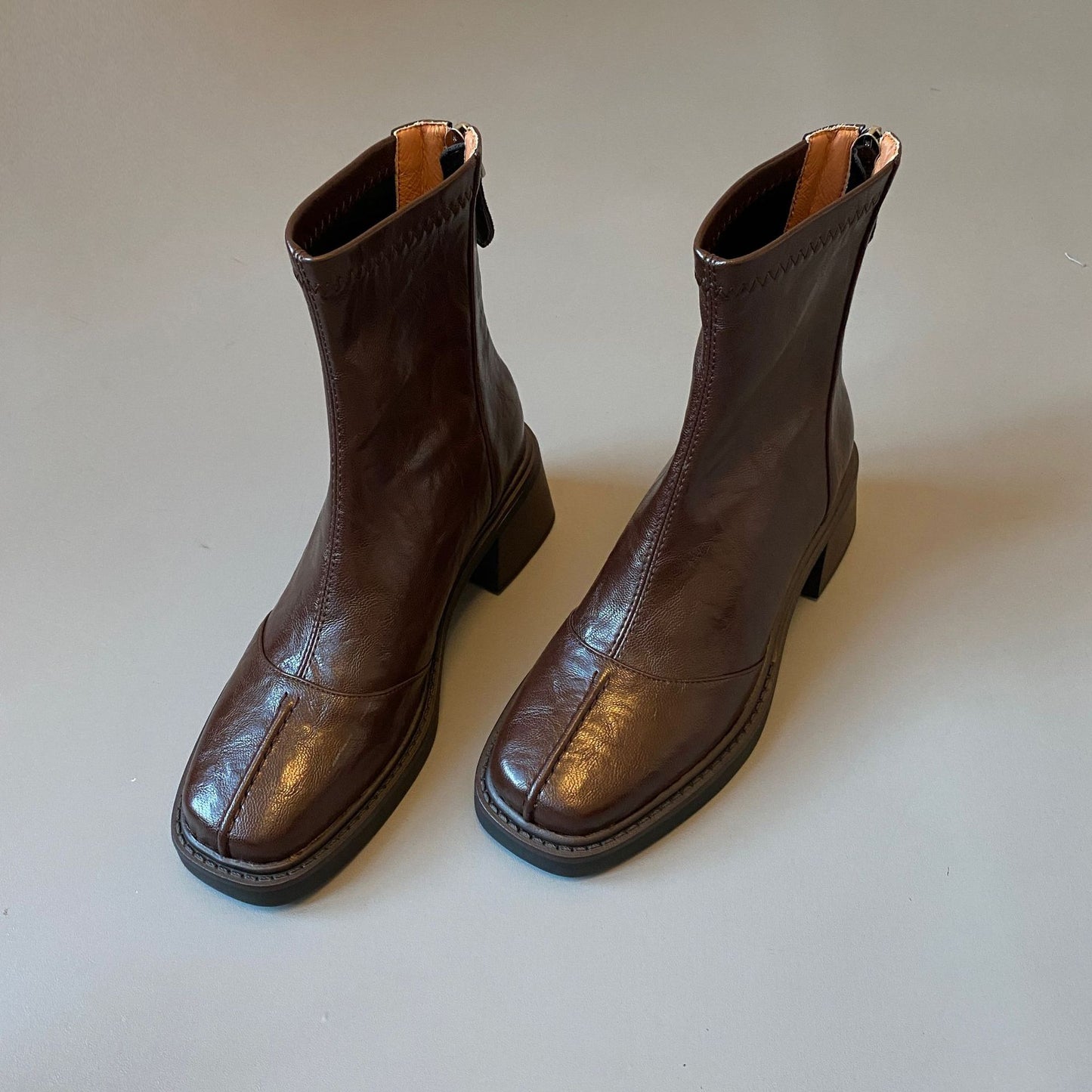 Women's Square Toe Booties Martin Back Zip Short Heels