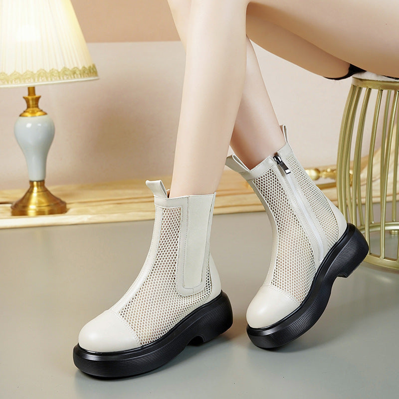 Women's Breathable Hollow Booties British Style Thick Sandals