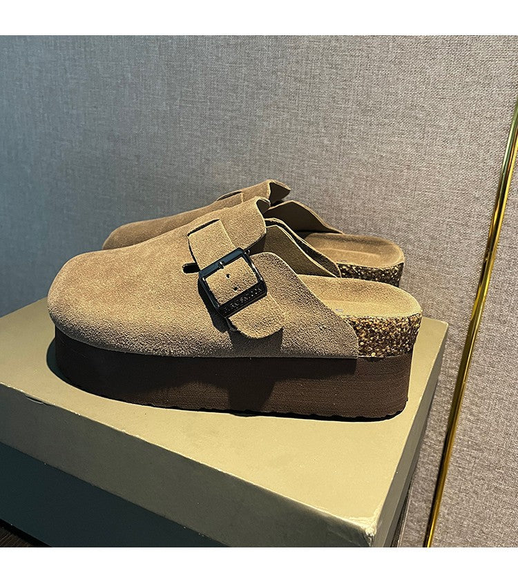 Women's Antelope Brown Half Toe Box For Slippers