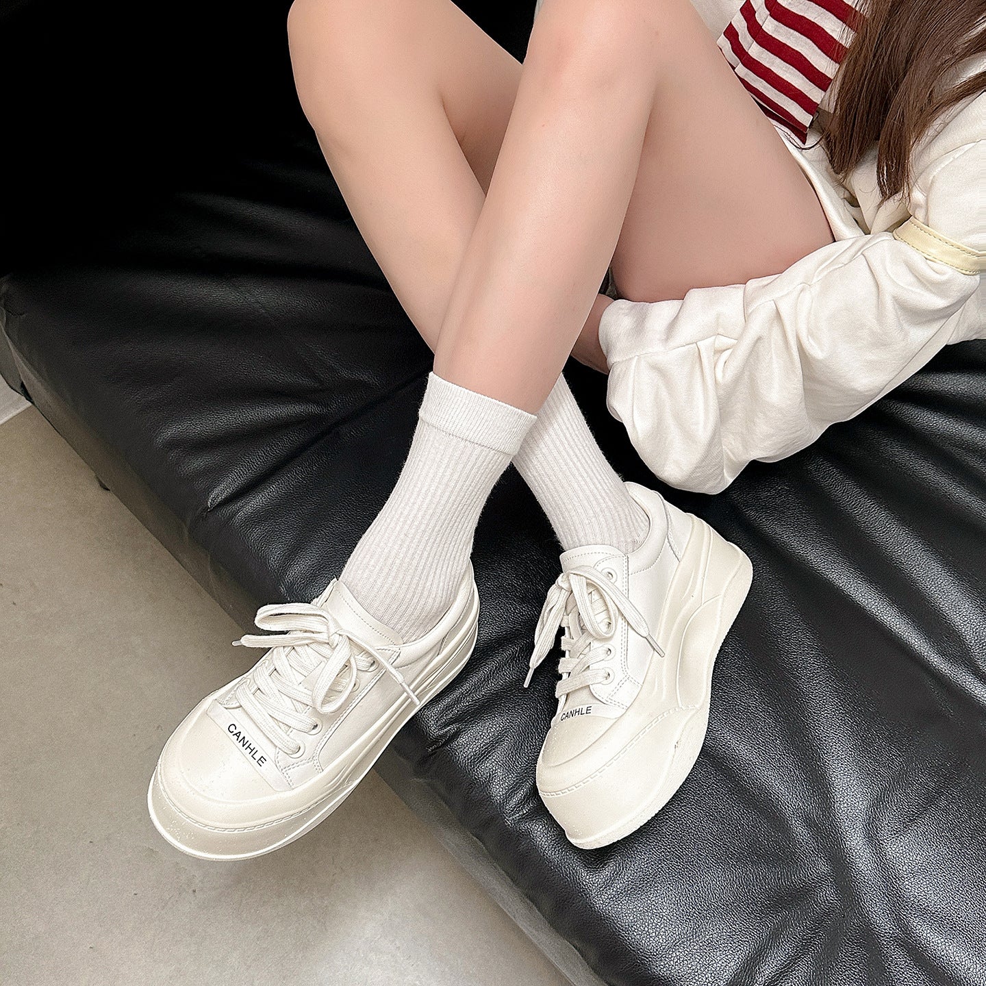 Women's Increasing Muffin Platform White Autumn Genuine Casual Shoes