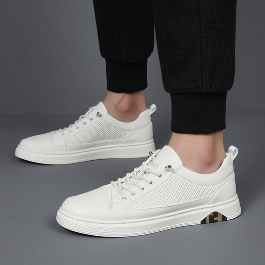 Men's Hollow Perforated Breathable Genuine Board Slip-on Sneakers
