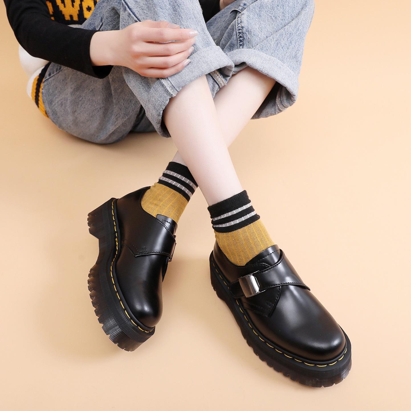 Women's Thick-soled Buckle Low-cut Genuine British Platform Casual Shoes