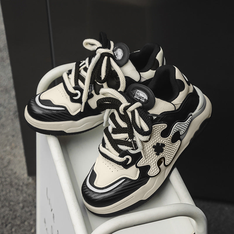 Men's Black White Stitching Board Sports Versatile Bread Sneakers