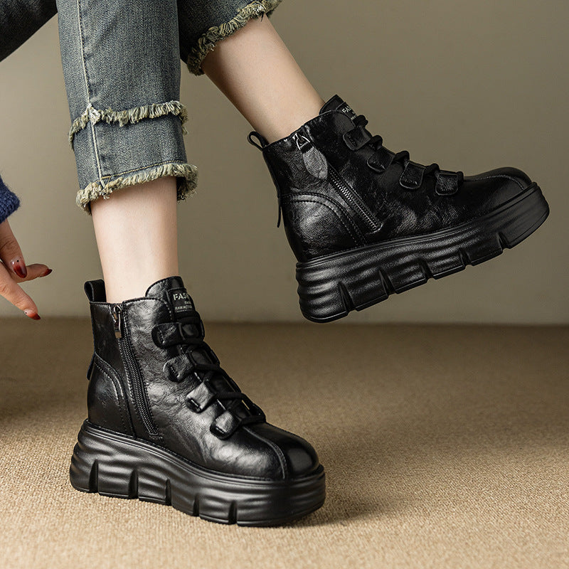 Women's Bottom Height Increasing Insole Side Zipper Comfortable Boots