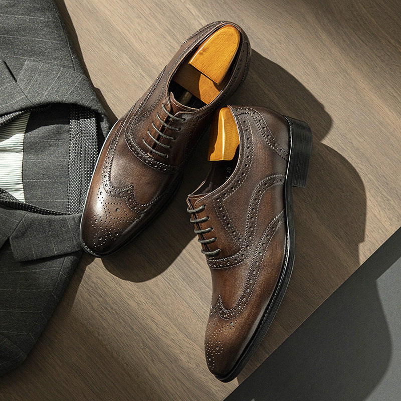 Men's Delivery Within Hours Genuine Business Formal Wear Brogue Leather Shoes