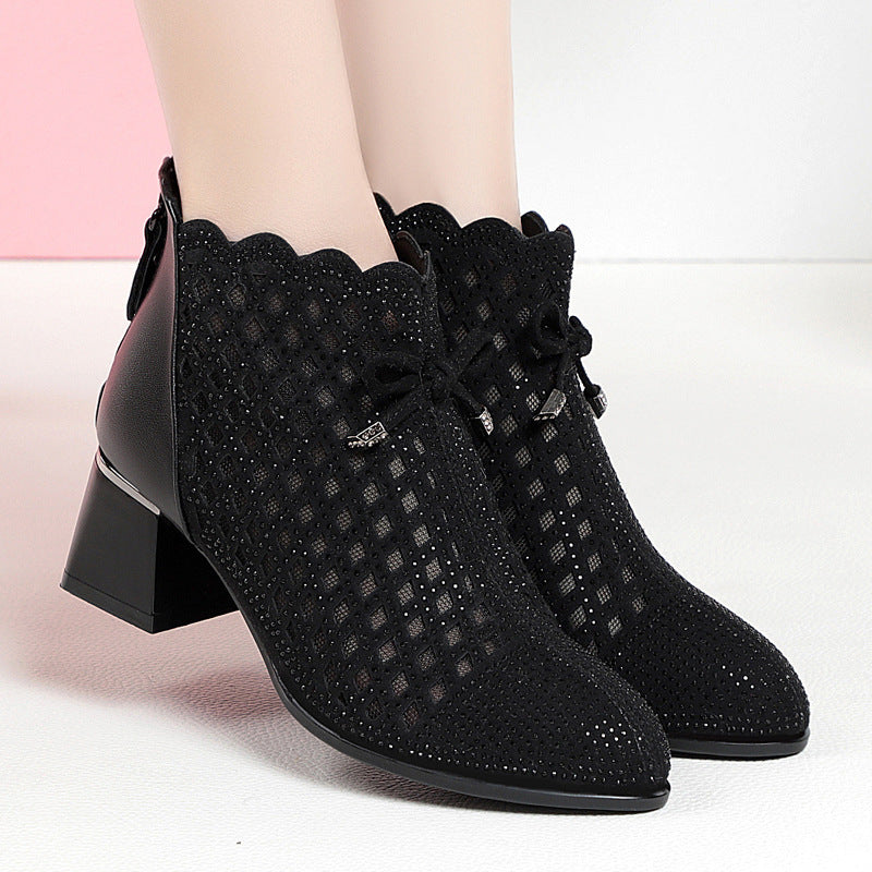 Women's Ankle Genuine Hollowed Toe Box Chunky Sandals