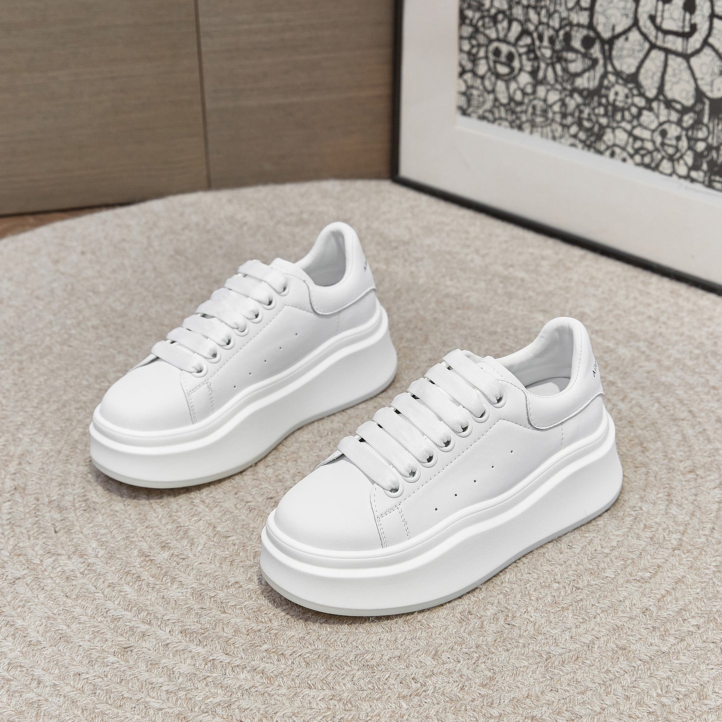 Women's Small Genuine Thick-soled Mcqueen White Spring Casual Shoes