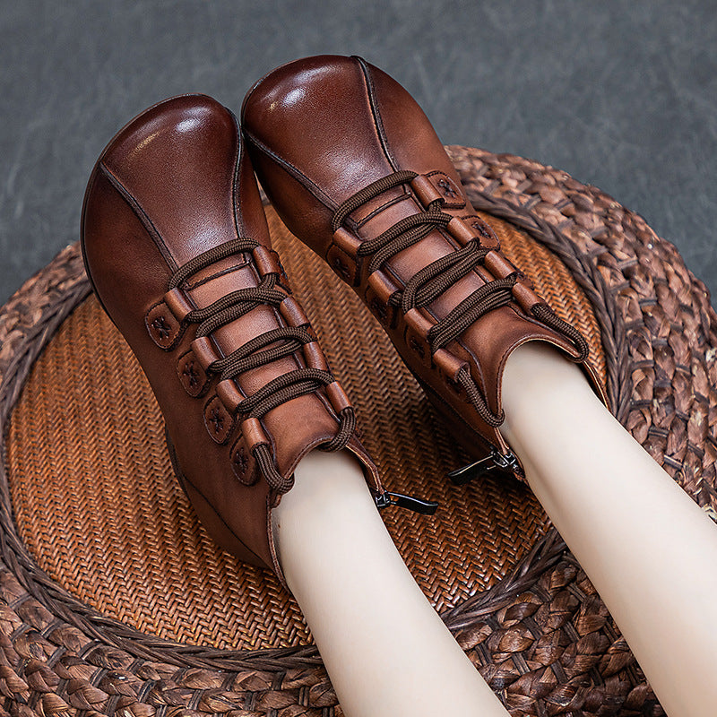 Women's Lace Up Short Thick Soft Bottom Heels