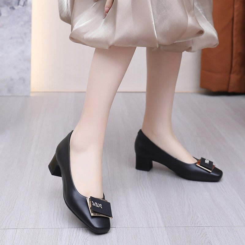 Women's Chunky Low-cut Square Toe Small Size Women's Shoes
