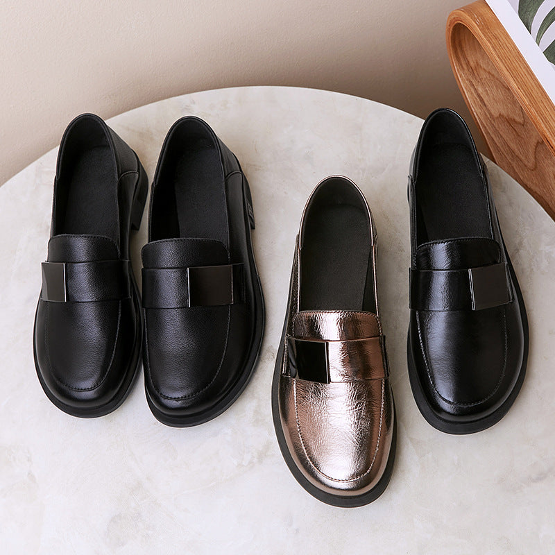 Women's British Style Chunky Single-layer Flat Slip-on Casual Shoes