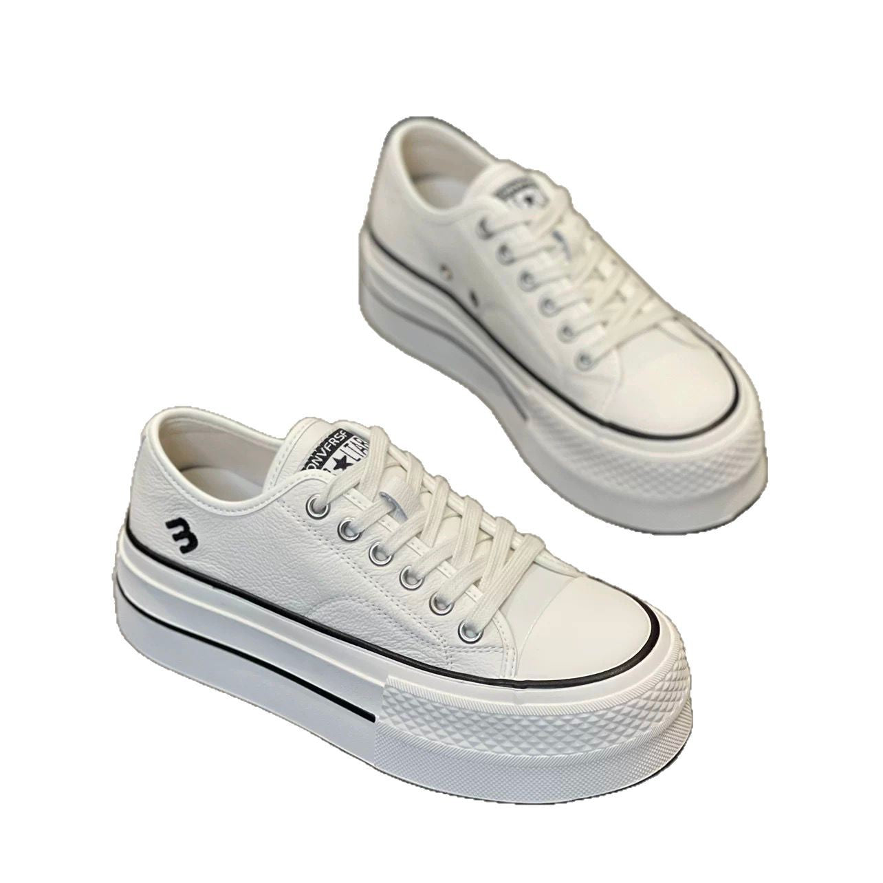 Women's Genuine Platform White Spring Lace Up Sneakers